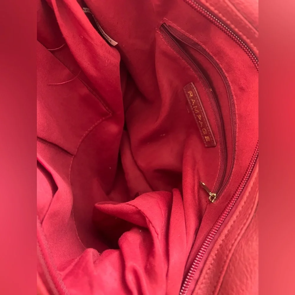 Rampage Large Convertible Crossbody Tote Handbag Red Faux Leather Gold Zip Front
